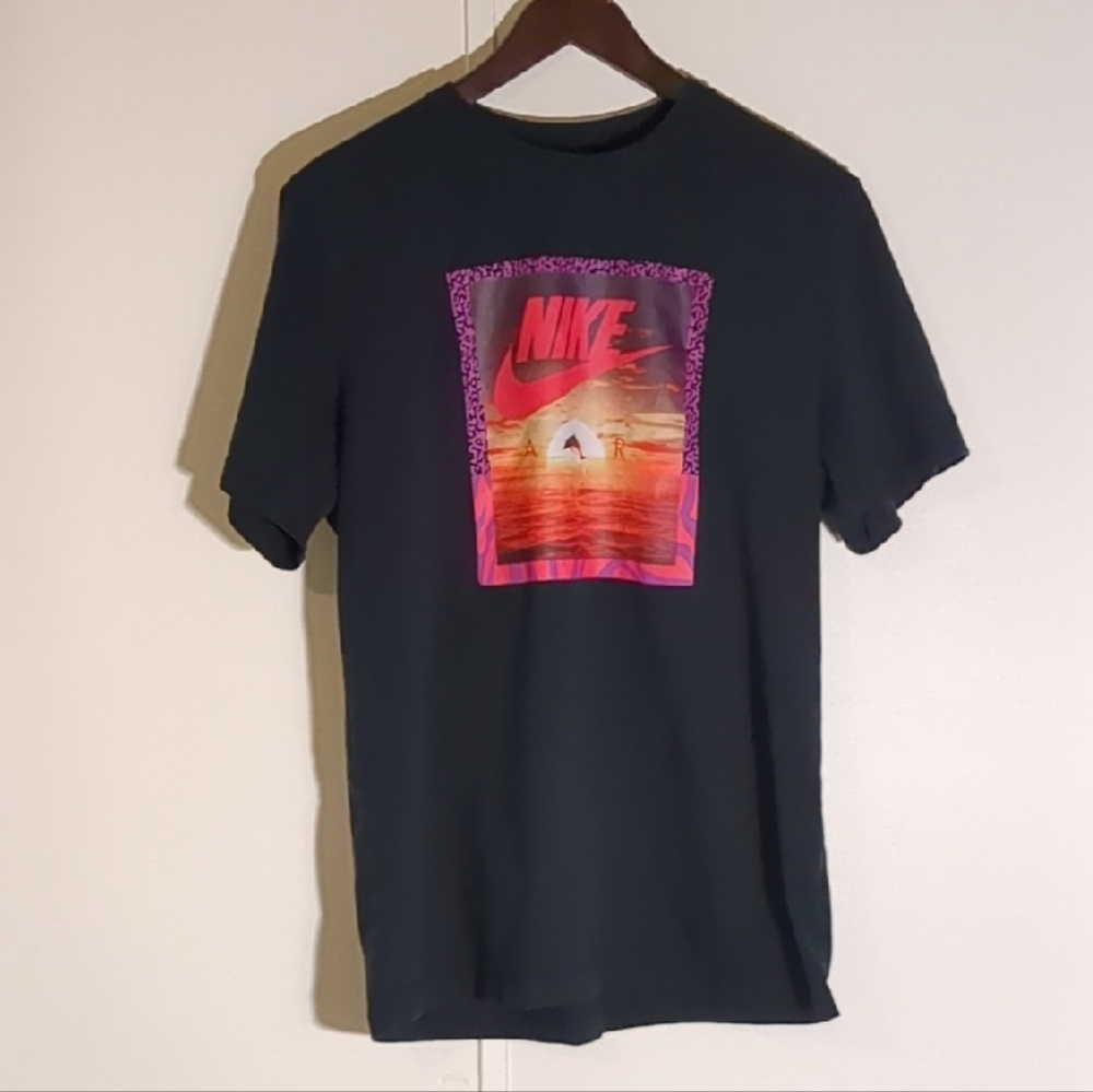 Nike Dolphin Sunset landscape Printing Short Sleeve Black T-shirt